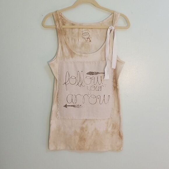 Flash & Trash Tops - Flash & Trash, cream/brown tank top. Size L.